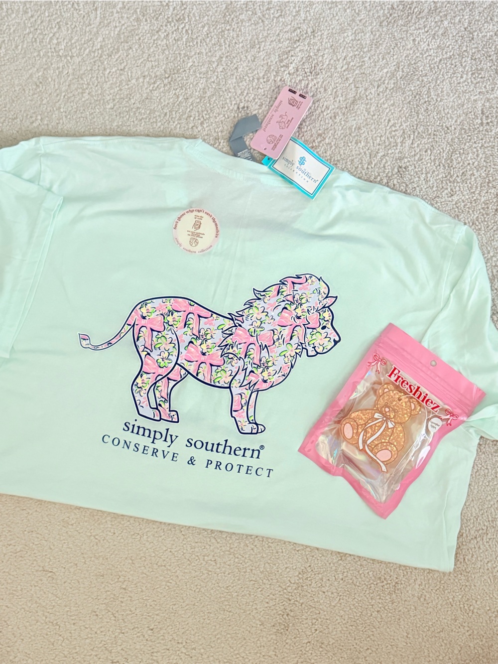 Simply Southern Mint Green Tee with Pink Floral Elephant Graphic